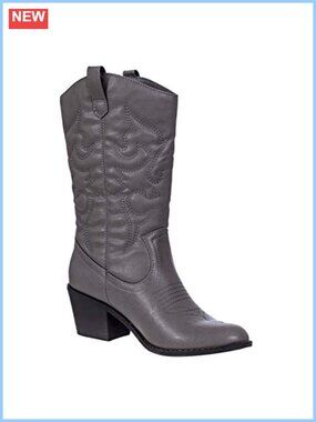 Mid-Calf Western Cowboy Boots Vegan Leather Embroidered Low Stacked Heel